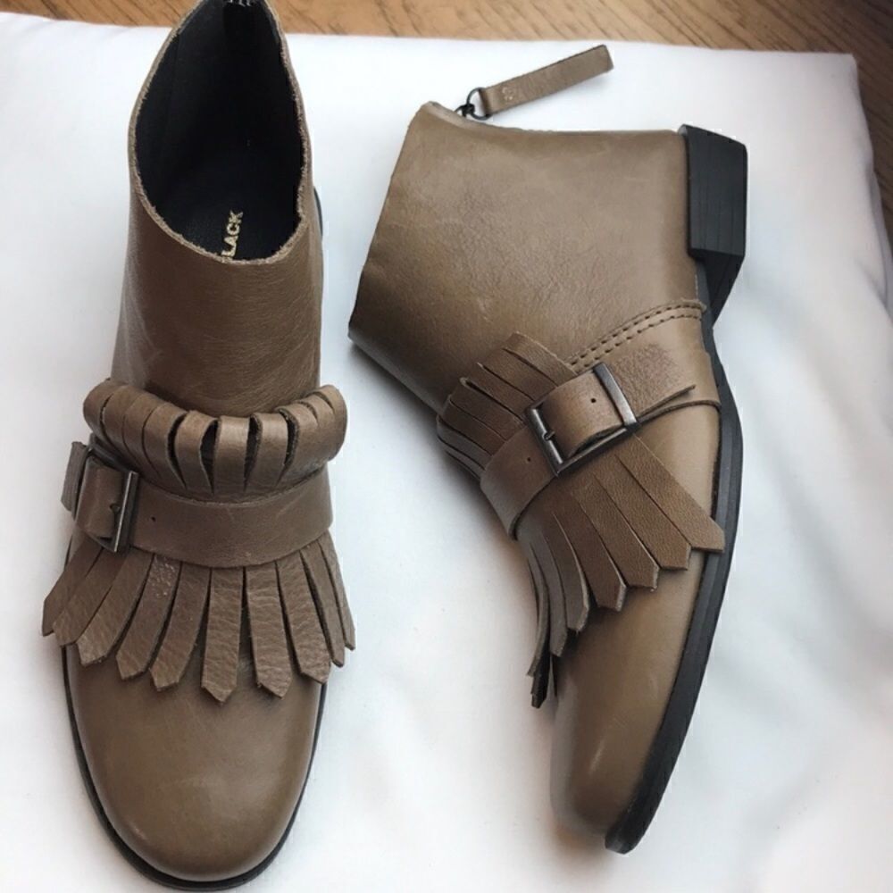 ALL BLACK BELTED KITTY BOOTIES.  NEW